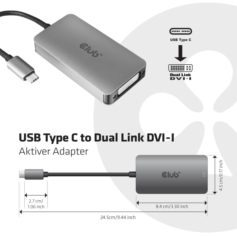 Produktbild för CLUB3D cac-1510 USB C DVI-D Dual link Grå