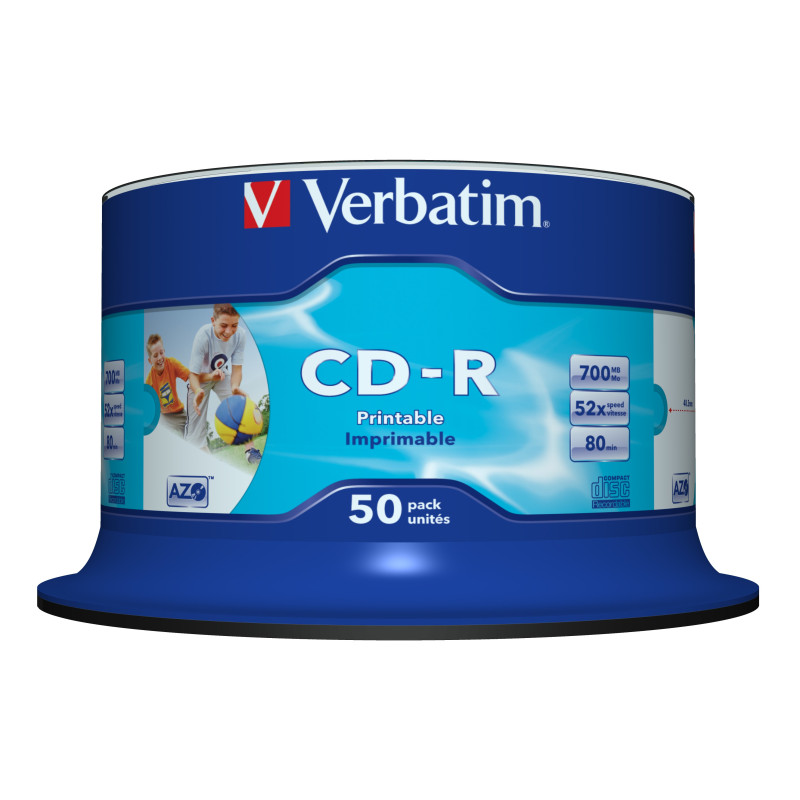 Produktbild för Verbatim CD-R AZO Wide Inkjet Printable no ID 700 MB 50 styck