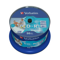Miniatyr av produktbild för Verbatim CD-R AZO Wide Inkjet Printable no ID 700 MB 50 styck