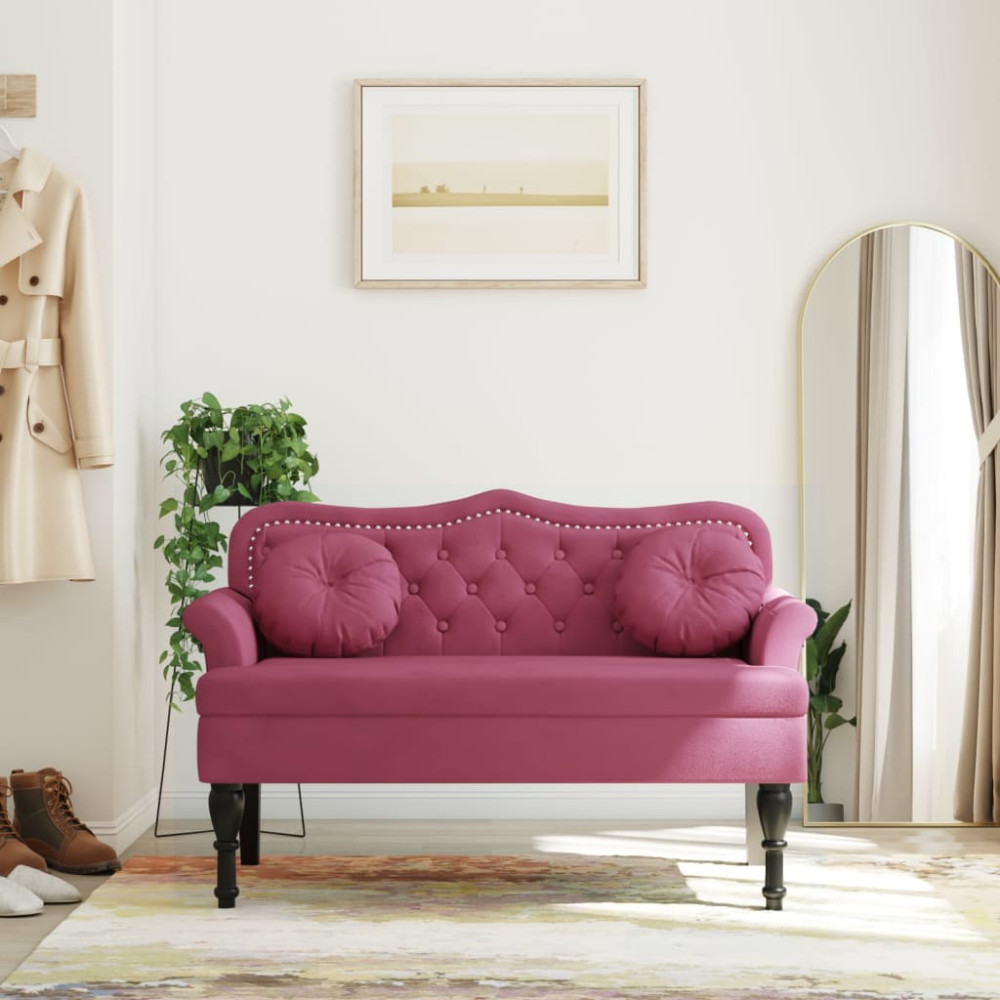 Produktbild för Bänk med kuddar vinröd 120,5x65x75 cm sammet