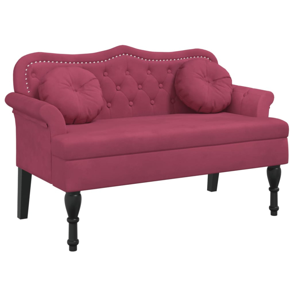 Produktbild för Bänk med kuddar vinröd 120,5x65x75 cm sammet