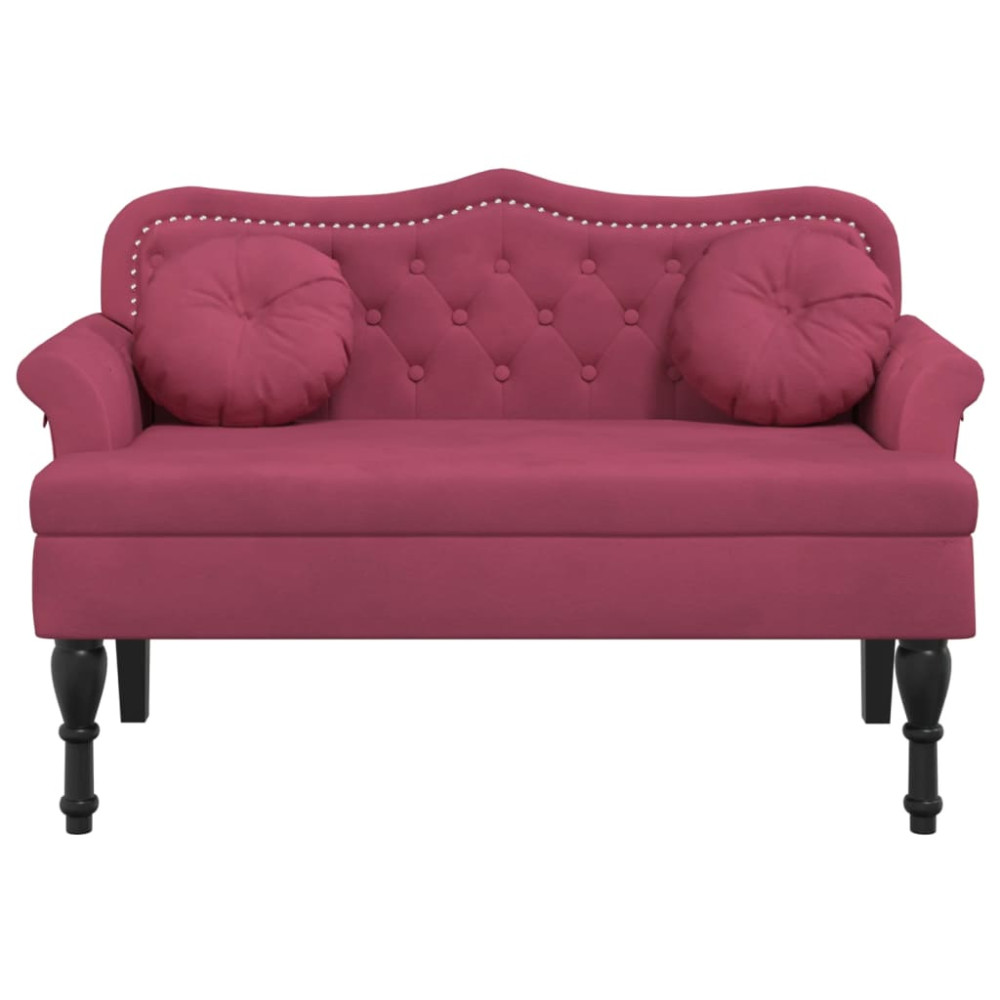 Produktbild för Bänk med kuddar vinröd 120,5x65x75 cm sammet