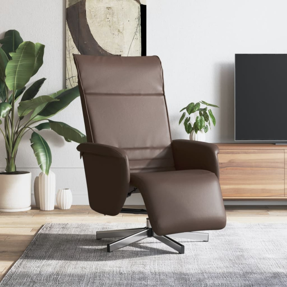 Produktbild för Reclinerfåtölj med fotstöd brun konstläder