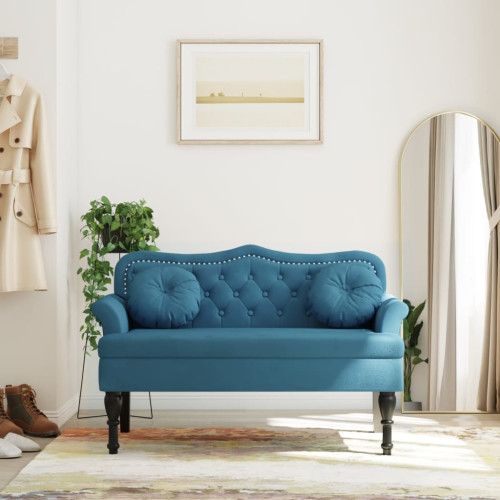 vidaXL Bänk med kuddar blå 120,5x65x75 cm sammet