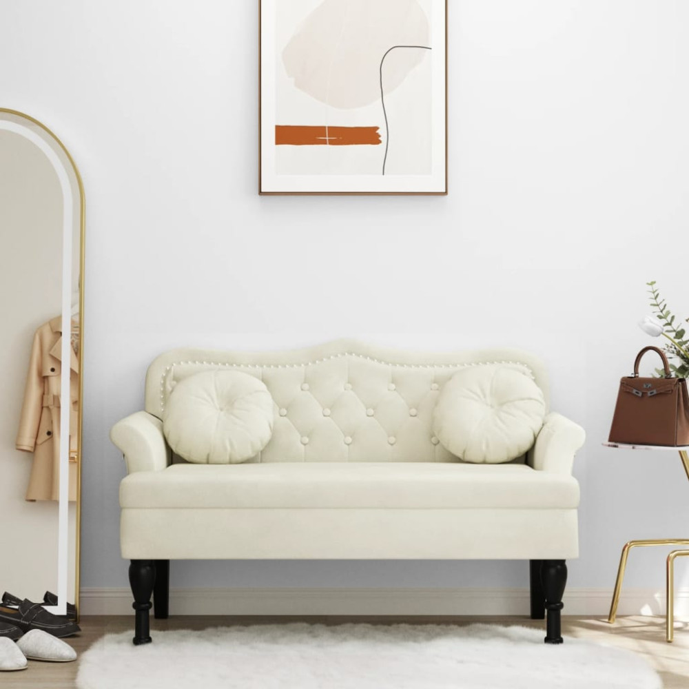 Produktbild för Bänk med kuddar gräddvit 120,5x65x75 cm sammet