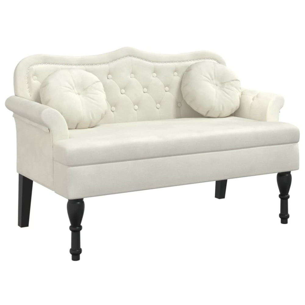 Produktbild för Bänk med kuddar gräddvit 120,5x65x75 cm sammet