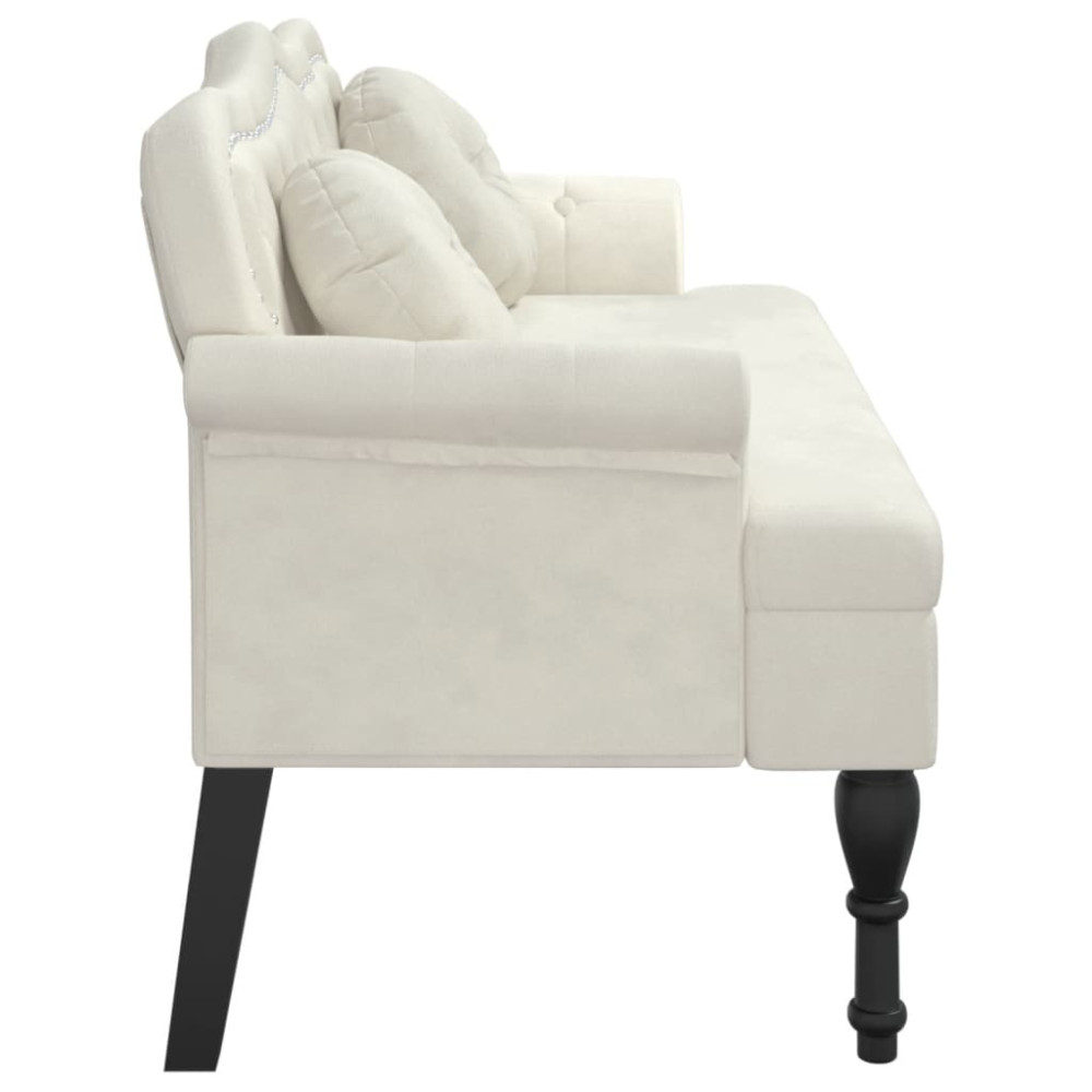 Produktbild för Bänk med kuddar gräddvit 120,5x65x75 cm sammet
