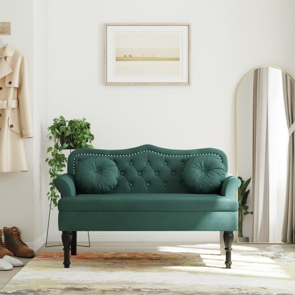 Produktbild för Bänk med kuddar mörkgrön 120,5x65x75 cm sammet