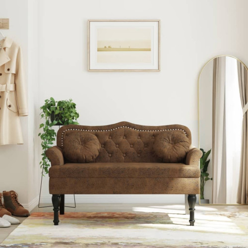 vidaXL Bänk med kuddar brun 120,5x65x75 cm konstläder