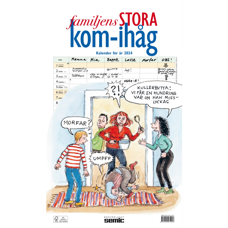 Produktbild för Familjens STORA kom-ihåg-kalender 2024 (bok, spiral)