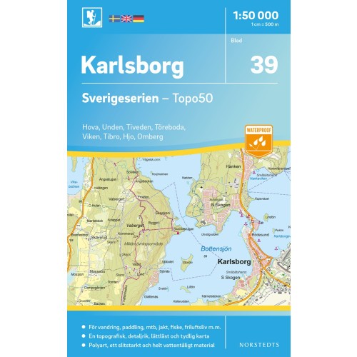 NORSTEDTS 39 Karlsborg Sverigeserien Topo50 : Skala 1:50 000