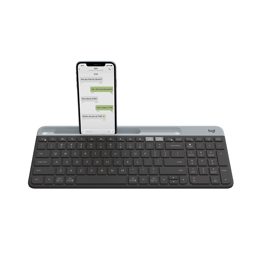 Produktbild för Logitech Slim Multi-Device Wireless Keyboard K580 tangentbord Trådlös RF + Bluetooth Nordic grafit