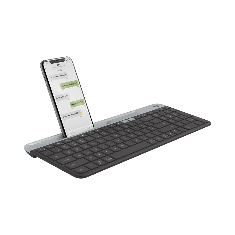 Produktbild för Logitech Slim Multi-Device Wireless Keyboard K580 tangentbord Trådlös RF + Bluetooth Nordic grafit