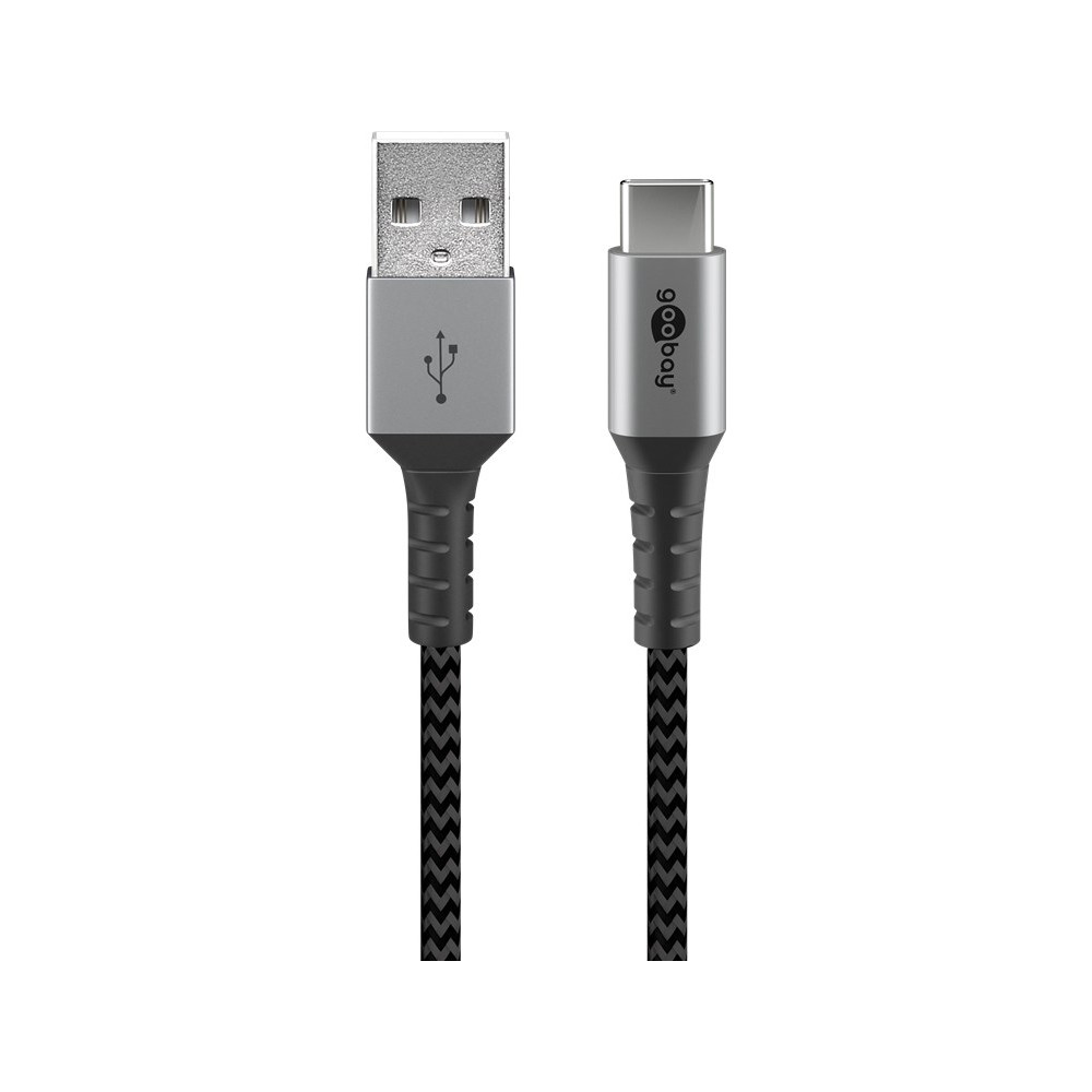 Produktbild för Goobay 49296 USB-kablar 1 m USB 2.0 USB C USB A Svart, Grå