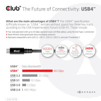 Miniatyr av produktbild för CLUB3D USB4 Gen3x2 Type-C Bi-Directional Cable 8K60Hz, Data 40Gbps, PD 240W(48V/5A) EPR M/M 2m / 6.56ft