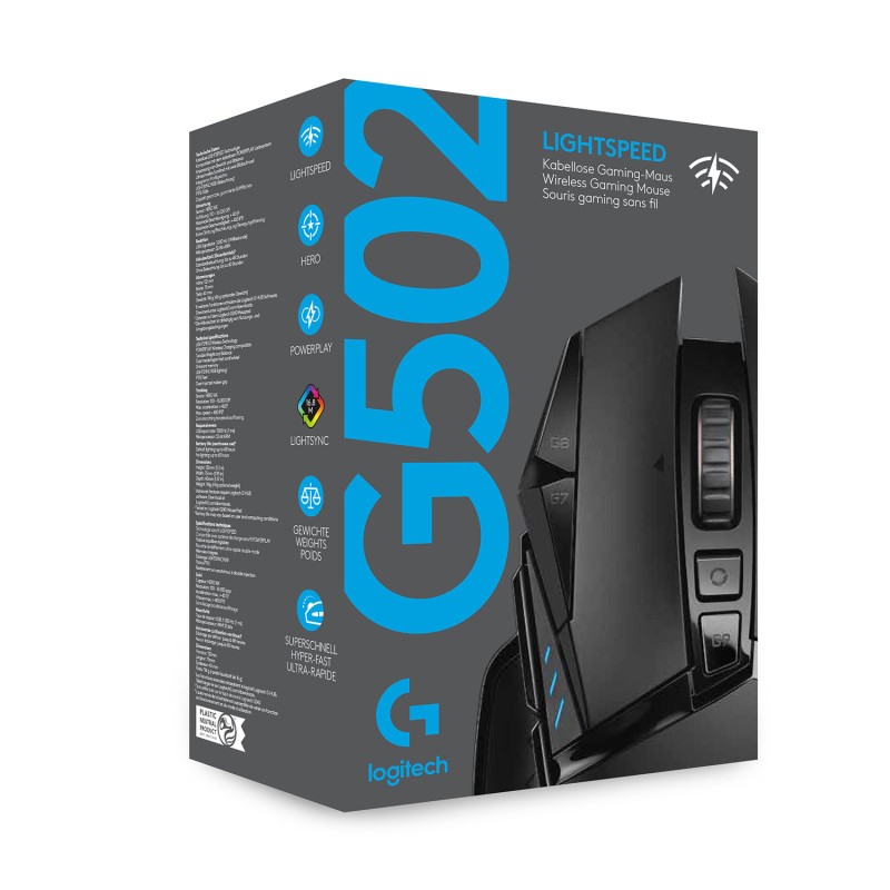 Produktbild för Logitech G G502 Lightspeed datormöss högerhand RF Trådlös Optisk 25600 DPI