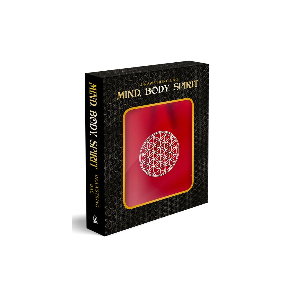Produktbild för White Embroidered Flower of Life on Red Drawstring Bag (häftad, eng)