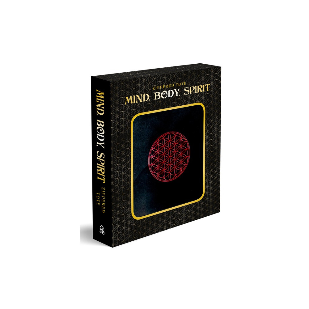 Produktbild för Red Embroidered Flower of Life on Black Two-Handled Tote with Zipper (häftad, eng)