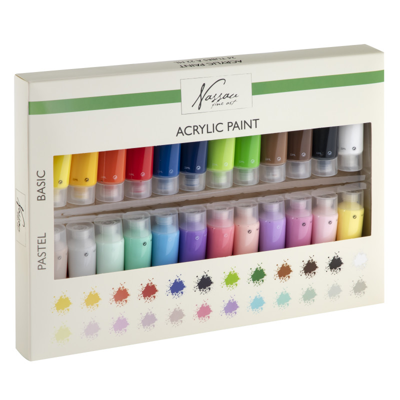 Produktbild för Akrylfärg i ask : 24 färger x 22 ml