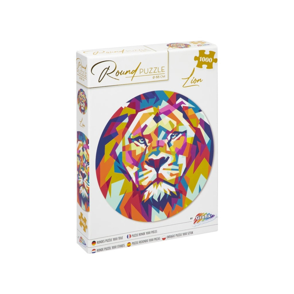 Produktbild för Pussel 1000 bitar : Lejon, runt, diameter 68 cm