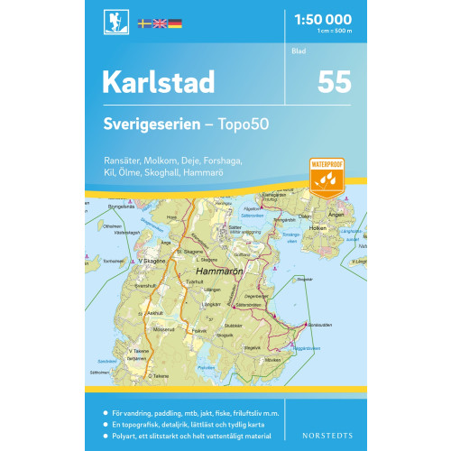 NORSTEDTS 55 Karlstad Sverigeserien Topo50 : Skala 1:50 000
