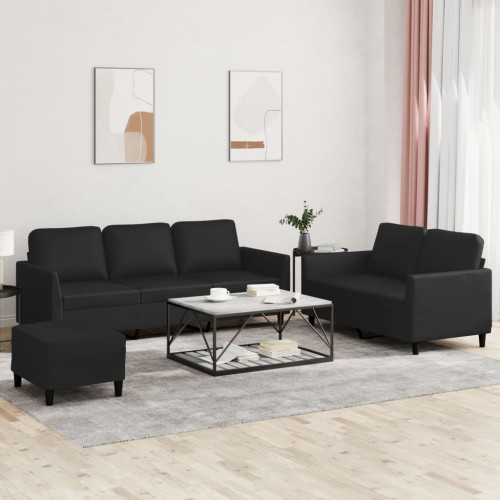 vidaXL Soffgrupp med dynor 3 delar svart konstläder - Soffor