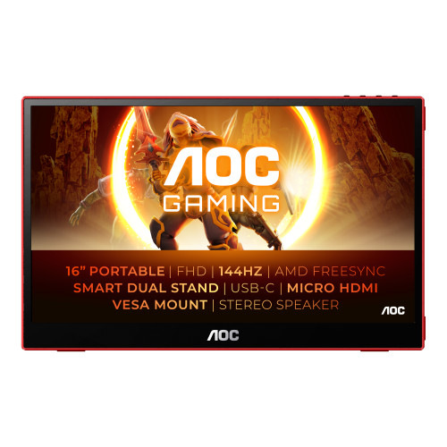 AOC AOC 16G3 platta pc-skärmar 39,6 cm (15.6") 1920 x 1080 pixlar Svart, Röd