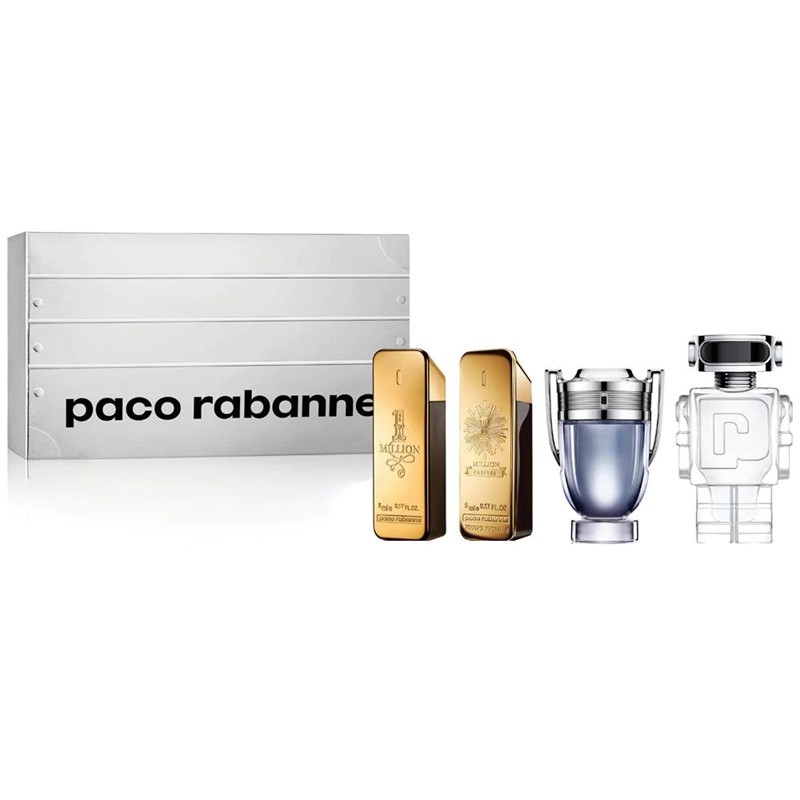 Produktbild för Giftset Paco Rabanne 1 Million Edt 5ml + 1 Million Parfum 5ml + Invictus Edt 5ml + Phantom Edt 5ml