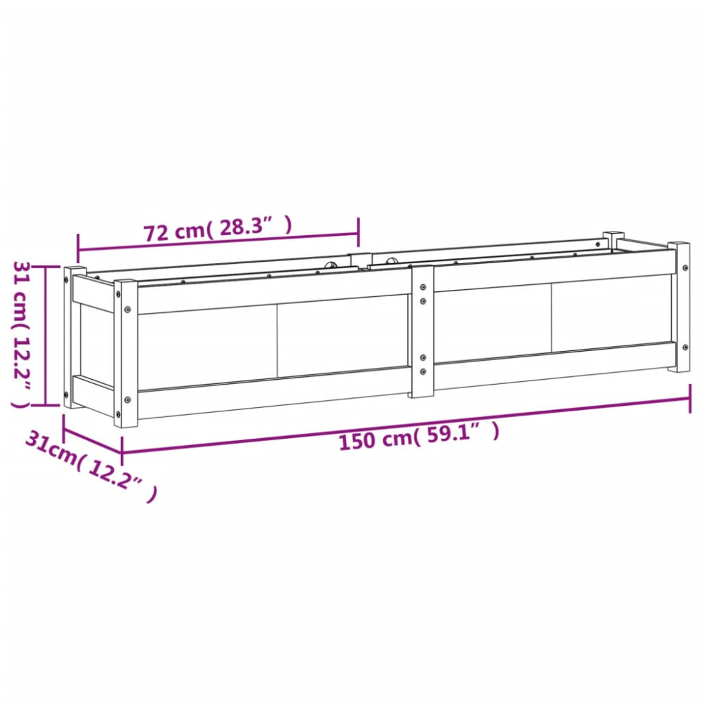 Produktbild för Odlingslåda vit 150x31x31 cm massiv furu