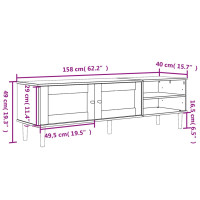 Produktbild för Tv-bänk SENJA rottinglook vit 158x40x49 cm massiv furu