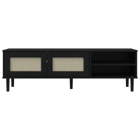 Miniatyr av produktbild för Tv-bänk SENJA rottinglook svart 158x40x49 cm massiv furu