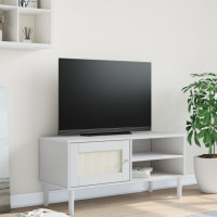 Produktbild för Tv-bänk SENJA rottinglook vit 106x40x49 cm massiv furu