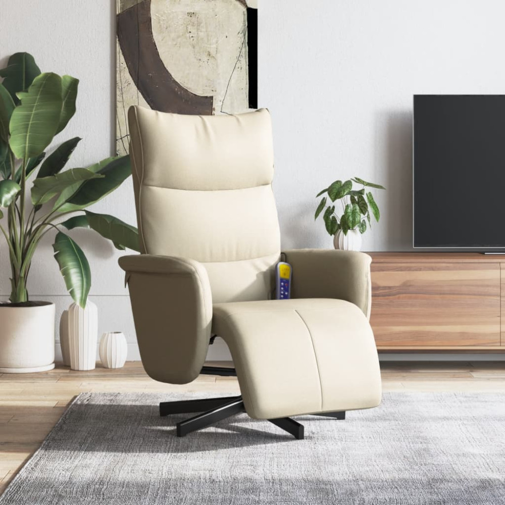 Produktbild för Massagefåtölj med fotpall gräddvit konstläder