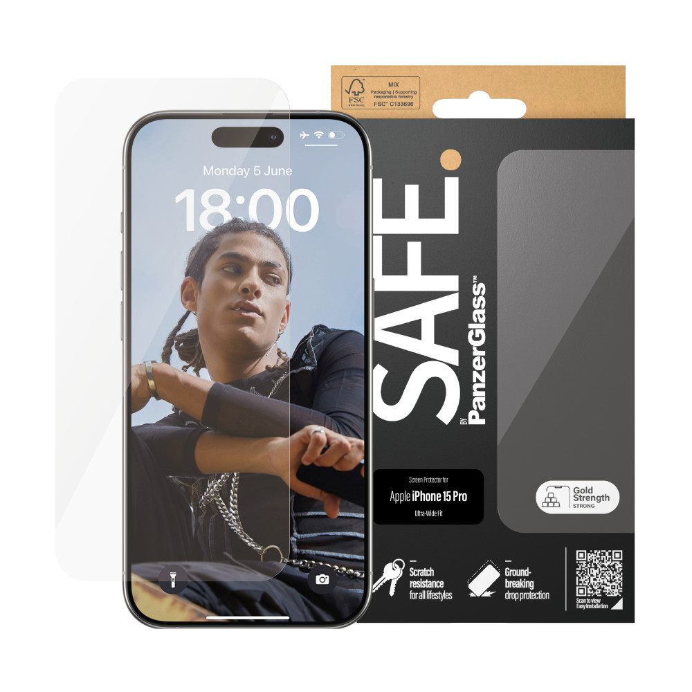 Produktbild för PanzerGlass SAFE. Screen Protector iPhone 2023 6.1" Pro Ultra-Wide Fit Genomskinligt skärmskydd Apple 1 styck