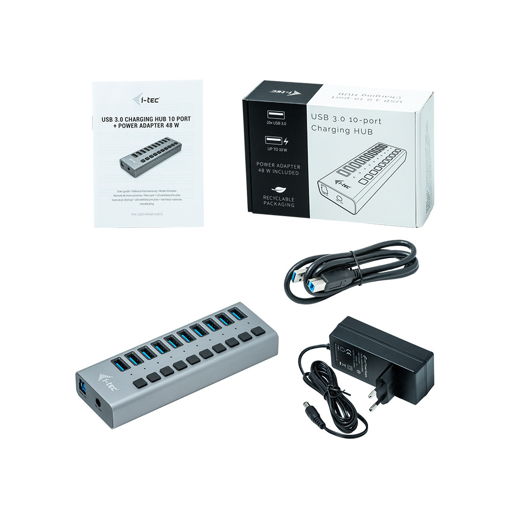 Produktbild för i-tec U3CHARGEHUB10 mobilladdare Universal Grå AC inomhus