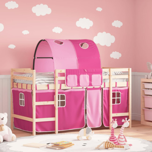vidaXL Loftsäng med tunnel rosa 90x190 cm massiv furu - Sängar & Sängramar