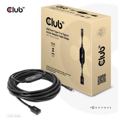 Club 3D CLUB3D CAC-1538 USB-kablar 10 m USB 3.2 Gen 1 (3.1 Gen 1) USB C USB A Svart