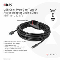 Miniatyr av produktbild för CLUB3D CAC-1538 USB-kablar 10 m USB 3.2 Gen 1 (3.1 Gen 1) USB C USB A Svart