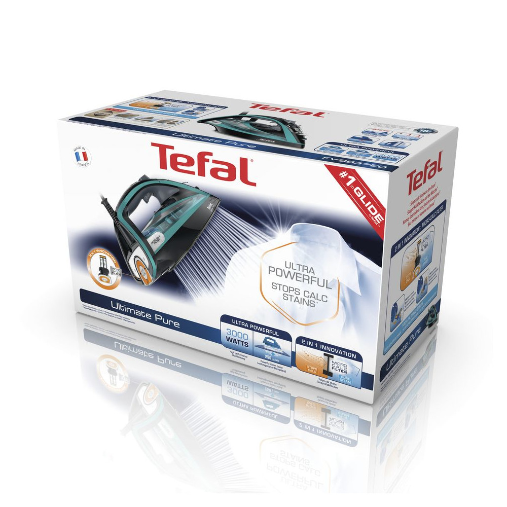 Produktbild för Tefal Ultimate Pure FV9844 Torr & Ångstrykjärn Stryksula Durilium Autoclean 3200 W Svart, Blå