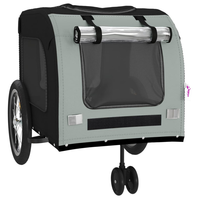 Produktbild för Cykelvagn för djur svart och grå oxfordtyg och järn