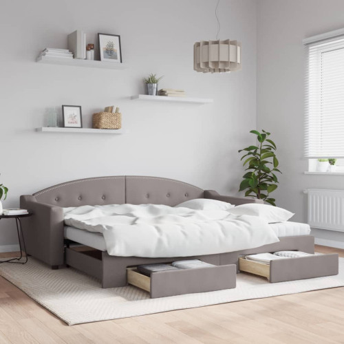vidaXL Dagbädd utdragbar med lådor taupe 90x200 cm tyg - Sängar & Sängramar