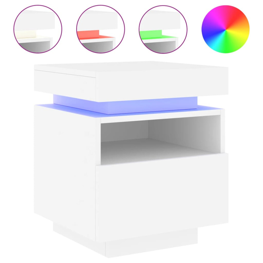 Produktbild för Sängbord med LED-belysning vit 40x39x48,5 cm