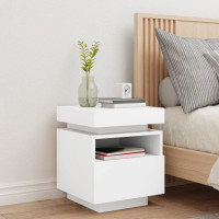 Produktbild för Sängbord med LED-belysning vit 40x39x48,5 cm