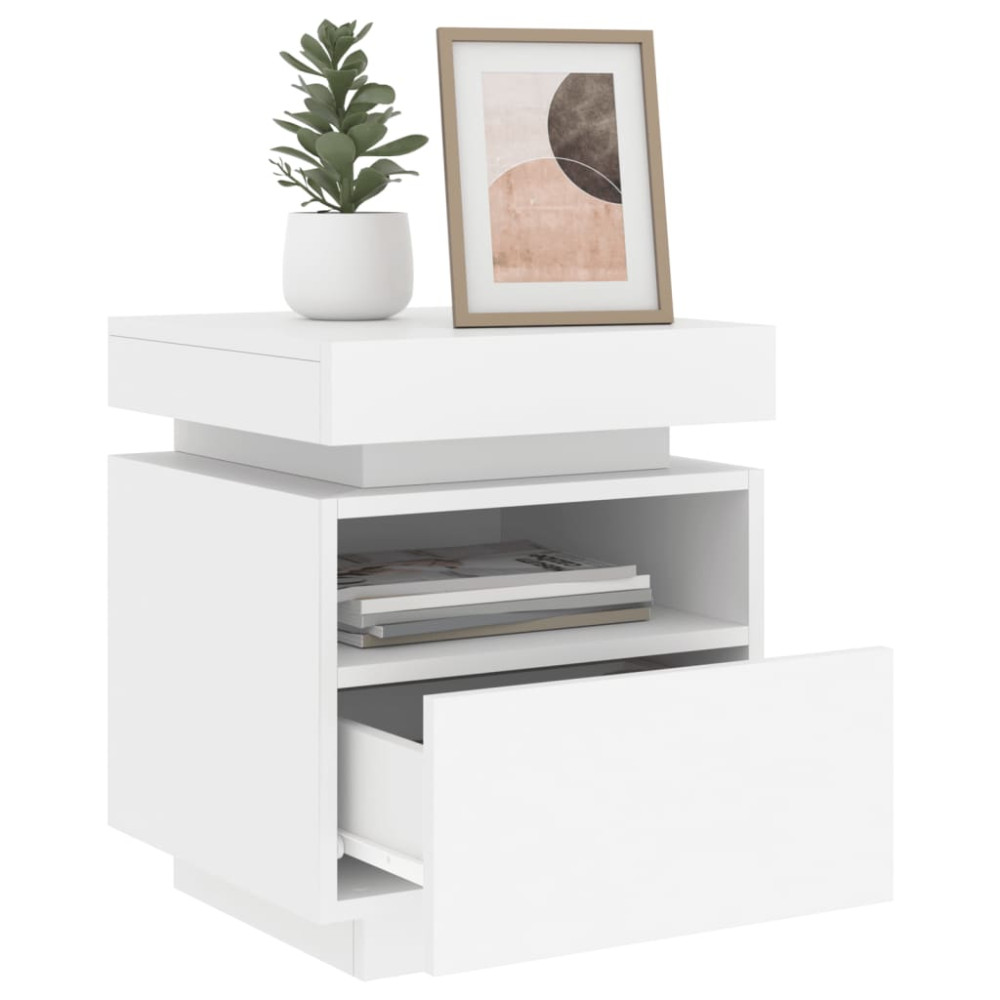 Produktbild för Sängbord med LED-belysning vit 40x39x48,5 cm