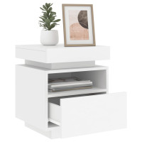 Produktbild för Sängbord med LED-belysning vit 40x39x48,5 cm
