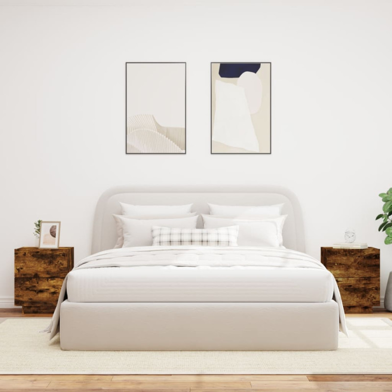 Produktbild för Sängbord med LED-lampor 2 st rökfärgad ek konstruerat trä