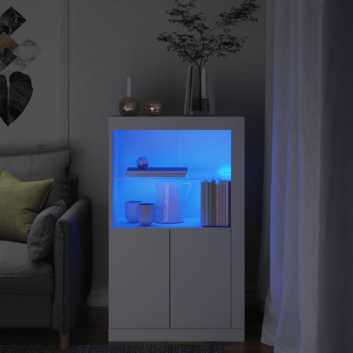 vidaXL Sidoskåp med LED-lampor vit konstruerat trä