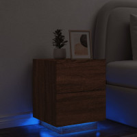 Miniatyr av produktbild för Sängbord med LED-lampor brun ek konstruerat trä