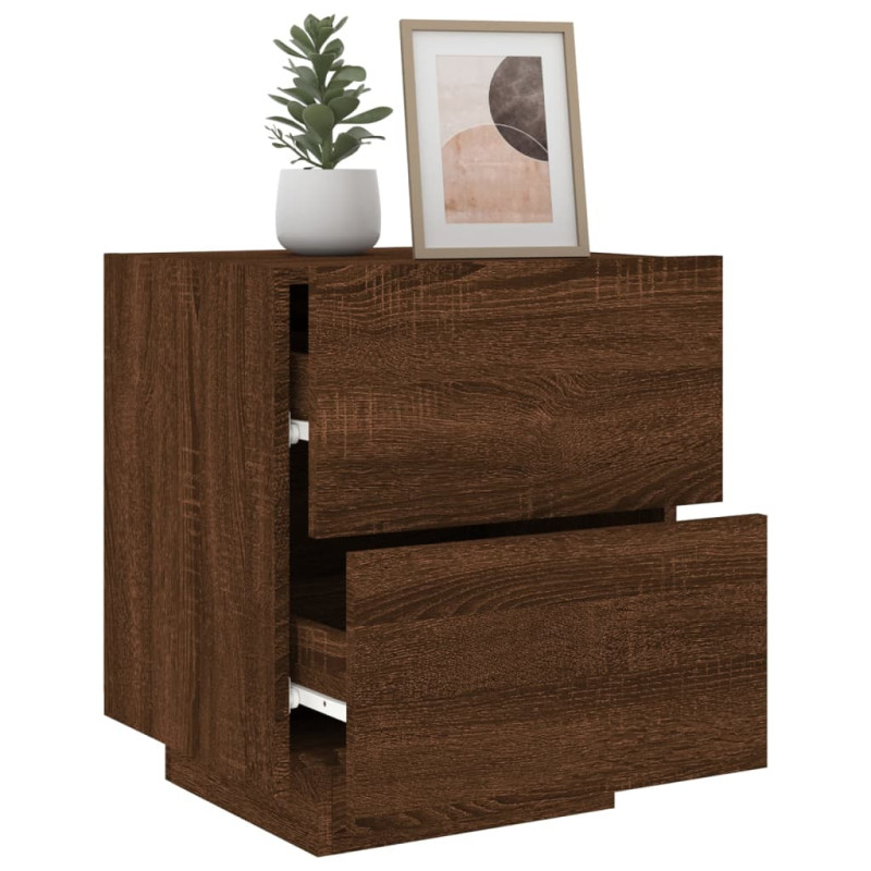 Produktbild för Sängbord med LED-lampor brun ek konstruerat trä