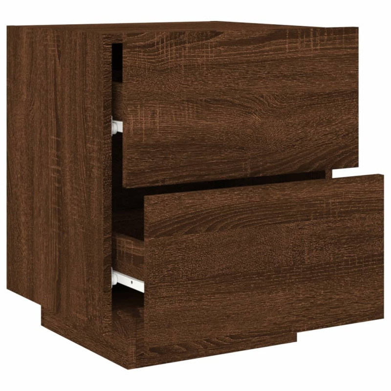 Produktbild för Sängbord med LED-lampor brun ek konstruerat trä
